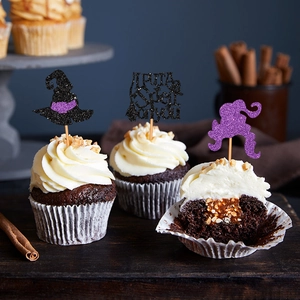 Halloween cupcake toppers set with glitter witch hat and I Put A Spell On You sign