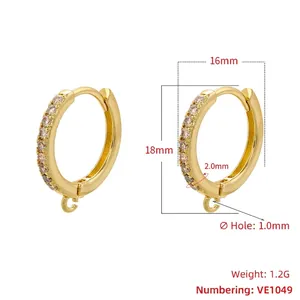 Detailed size measurement of 18mm gold plated hoop earrings with single row zircon inlay