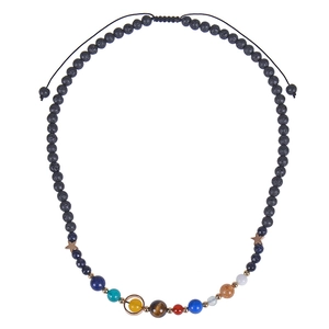 Solar System Eight Planets Beaded Necklace Natural Gemstone Lava Stone Universe Galaxy Theme Adjustable Jewelry Unisex