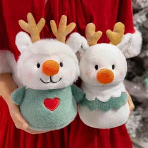 Adorable Christmas reindeer plush dolls set featuring soft white fur and festive sweaters