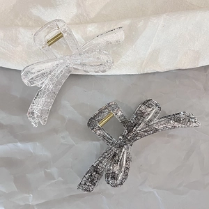 Large Hair Claw Clips Acrylic Resin With Lace Pattern Bow Shape Shark Clip Strong Hold Elegant For Women Girls