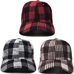Plaid wool baseball caps for men and women in various colors for autumn and winter