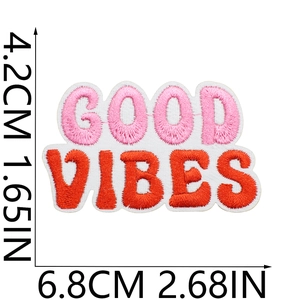 Detailed size specifications for the Good Vibes embroidered motivational patch