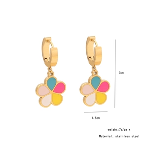 Detailed size chart for stainless steel floral earrings featuring multi-color enamel inlay