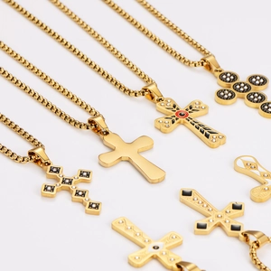 Multiple gold stainless steel cross pendant necklaces with enamel inlay and box chain