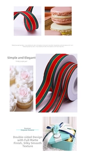 Detailed texture of red green striped polyester ribbon for Christmas gift wrapping