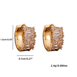 Fashion 18K gold plated wide C-shape hoop earrings with sparkling zircon gemstones
