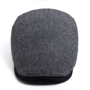 Classic herringbone ivy cap in dark grey wool blend for men with vintage British style