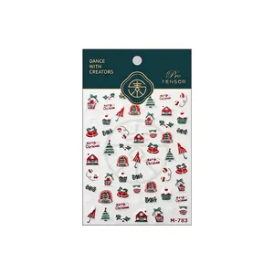 3D Christmas nail art stickers featuring red and green festive trees and bells, style M-783