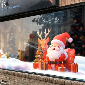 3D Santa Claus and reindeer window stickers for festive Christmas glass door decoration
