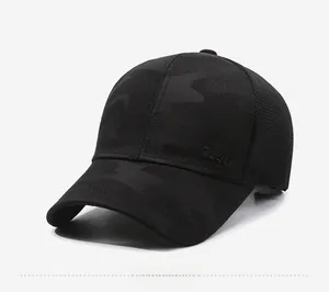 Close-up of black camouflage mesh fabric and Classic embroidery on baseball cap
