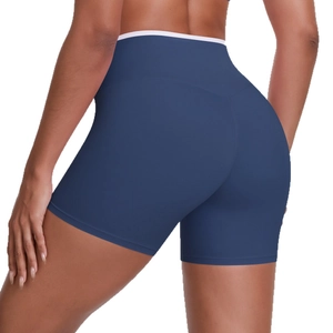 Cross high waist dark blue fitness shorts with peach lifting effect for women