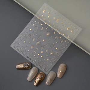 Golden sun moon and star nail art stickers with celestial designs on nails Co-122