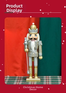30cm Nutcracker King figure in gold and silver glitter with white beard and scepter