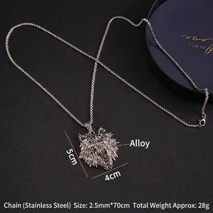 Gothic antique silver wolf head pendant necklace with stainless steel chain for men