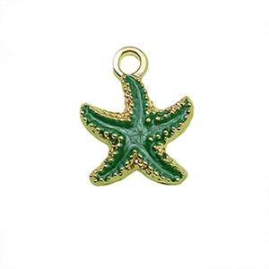 Gold-plated starfish pendant with green enamel and 18K gold accents on white background