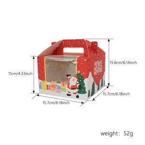 Scatola muffin natalizia rossa con manico, Babbo Natale e finestra trasparente (15,7x11x15,6cm)