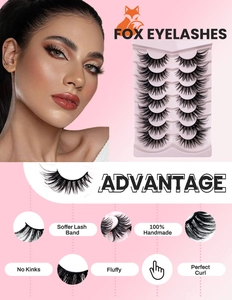 Détail de 6 paires de faux cils œil de renard faits main avec bande souple et courbure