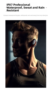 Detailed view of IPX7 waterproof rating for OWS open-ear sports Bluetooth headphones