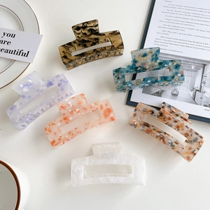 Large Square Acrylic Hair Claw Clips Korean Style Marble Terrazzo Pattern Hair Styling Accessories For Women Daily Party Hair Clips