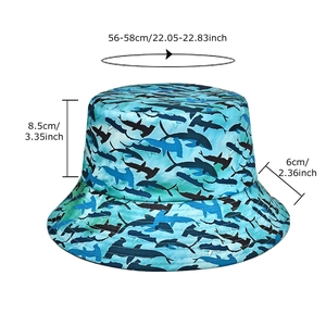 Shark pattern bucket hat for women in dark blue navy print for sun protection