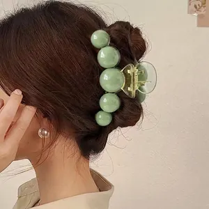 Elegant Artificial Pearl Bead Hair Claws For Women Korean Style Plastic Resin Shark Clips Minimalism Hairclips Non-Slip