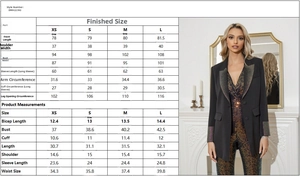 Detaillierte Größentabelle für den Damen-Pailletten-Blazer mit präzisen Körpermaßen