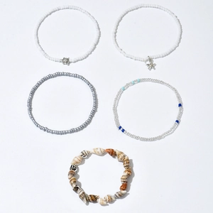 Ensemble de 5 bracelets de cheville avec coquillages naturels, étoile de mer et perles
