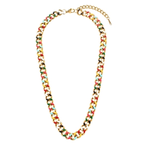 18K gold plated stainless steel chunky Cuban chain necklace with colorful enamel inlay