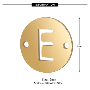 Golden stainless steel letter E pendant charm with 12mm diameter for jewelry making
