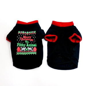 Front and back view of black Christmas dog T-shirt with Merry Christmas print