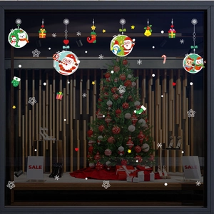 Detailed view of PVC Christmas window stickers with Santa, reindeer and snowman motifs
