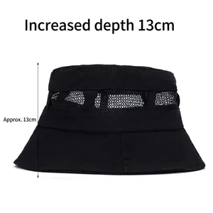 Breathable black outdoor sun hat with 13cm deep mesh crown for hiking and fishing