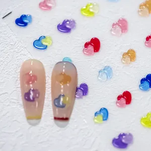 3D resin heart nail art stickers in macaron colors with translucent jelly texture detail