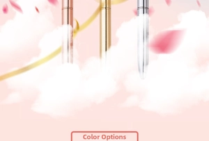 Detailed view of metal beauty massage pens in rose gold, gold, and silver finishes