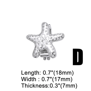 Macro detail of silver starfish charm with zircons, dimensions 18mm by 17mm, model D