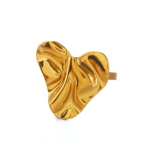 Minimalist gold plated stainless steel irregular heart ring with textured ripple surface