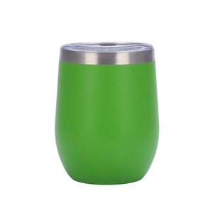 Détail de la tasse à œufs verte 12oz en acier inoxydable avec couvercle transparent