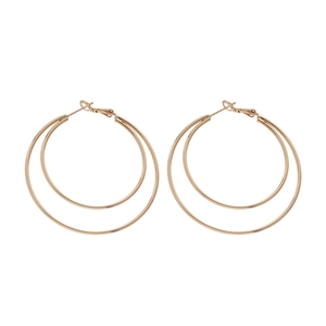 Minimalist double-layered rose gold hoop earrings with a polished round geometric design