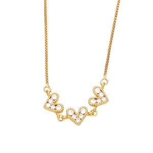 Golden necklace with three linked heart pendants pavé-set with clear cubic zirconia