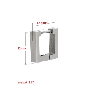 Minimalist square stainless steel geometric hoop earrings with polished silver finish