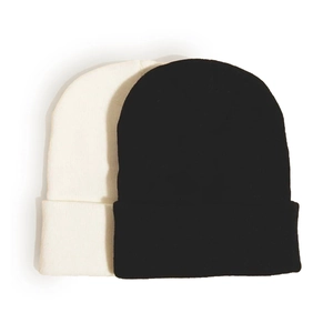Moderne Winter Strickmützen in Schwarz und Weiß mit Rippenstruktur und Umschlag Design