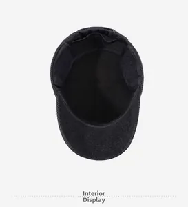 Detailed interior view of men's winter cap showing warm black fleece lining and ear flaps