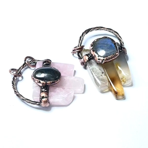 Handcrafted vintage copper wire wrapped labradorite and rose quartz pendants for women