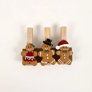 Lot de 3 pinces en bois bonhomme de pain d'épices pour décoration de Noël