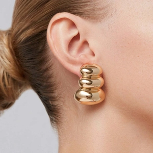 Polished 18k gold plated stainless steel triple sphere statement earrings for women