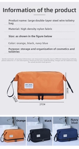 Detailed size specifications for large double-layer nylon toiletry travel bag