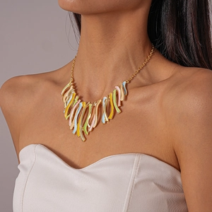 Bohemian colorful drip oil wave fringe necklace with gold chain for women