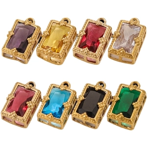 DIY colorful rectangular crystal pendants with gold stainless steel frames for jewelry making