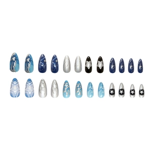 24-piece press-on nail kit with galaxy cat-eye ripple and almond shape designs
